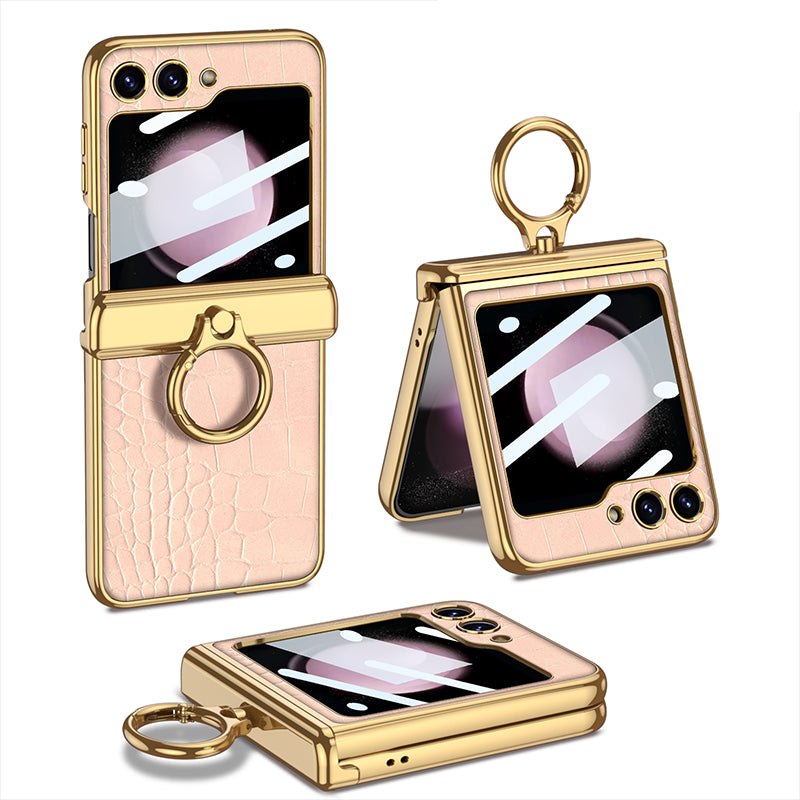 GKK til Samsung Galaxy Z Flip5 5G etui Magnetisk hængsel læder PC-telefon Kickstand Cover med lille skærm film GKK til Samsung Galaxy Z Flip5 5G etui Magnetisk hængsel læder PC-telefon Kickstand Cover med lille skærm film
